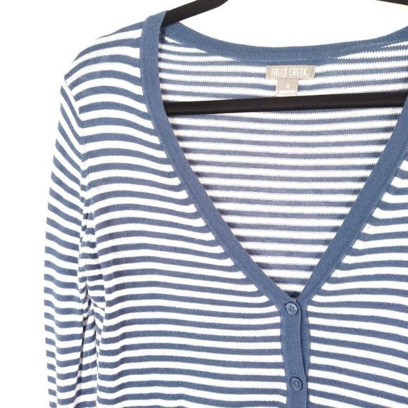 Falls Creek Blue & White Striped V-Neck Sweater S - Picture 3 of 5